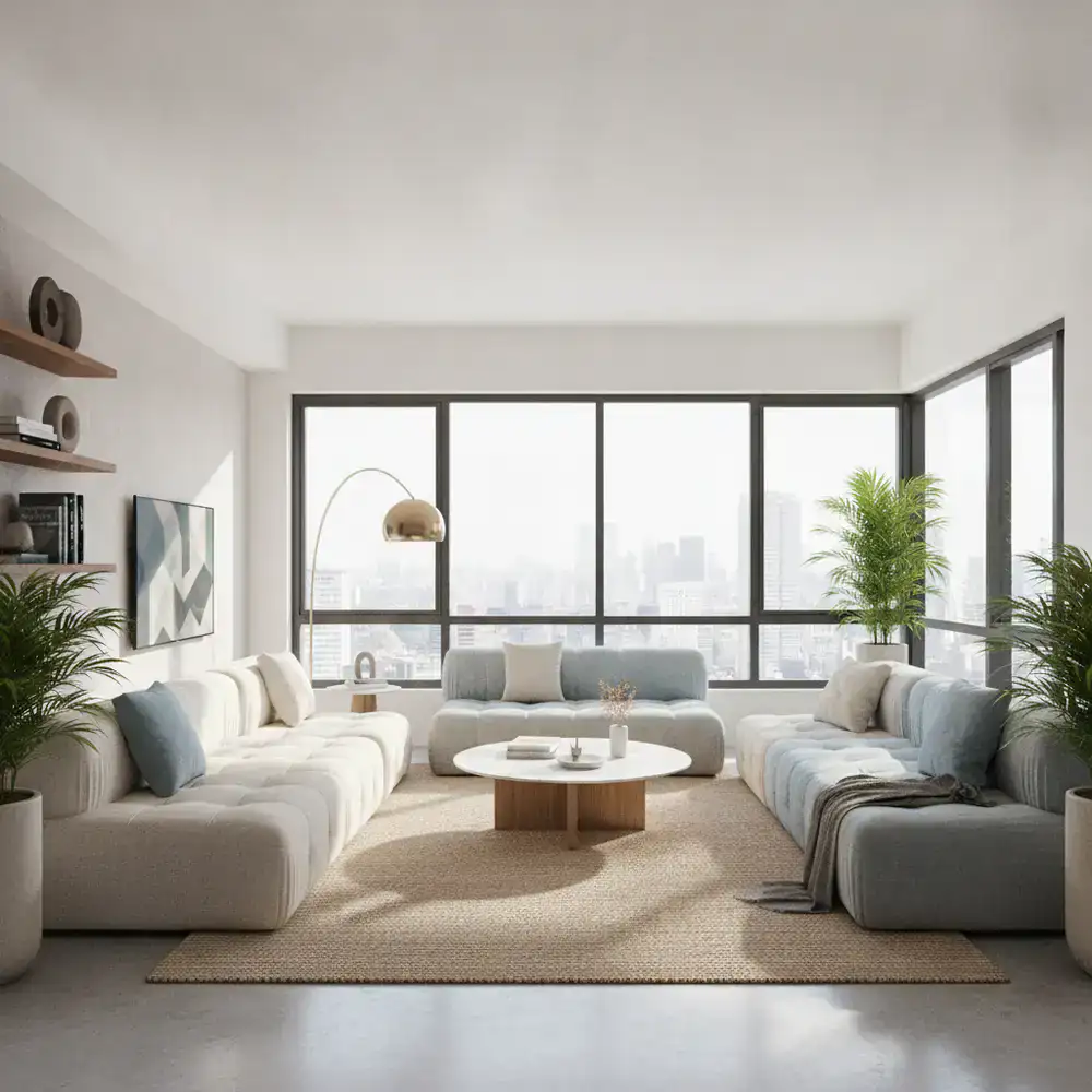 Modern living room interior in Dhaka showcasing comfortable furniture