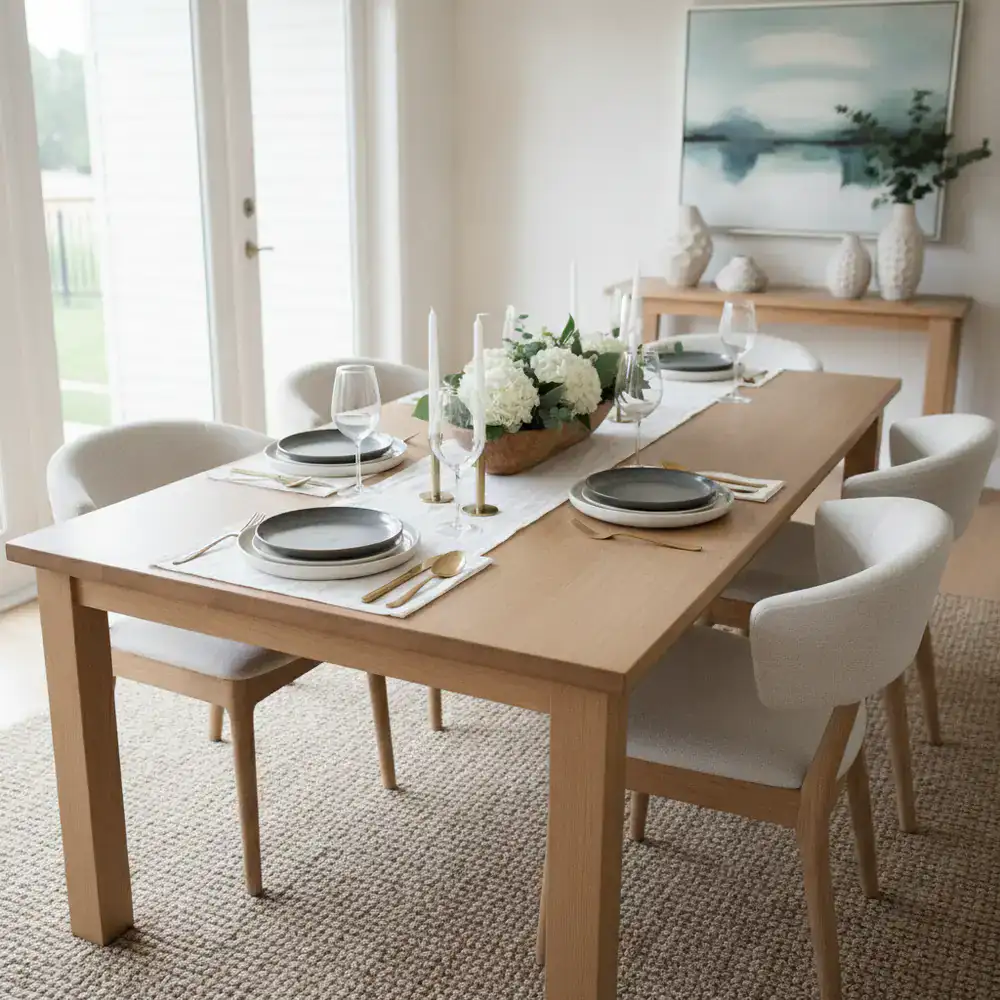 Elegant wooden dining table set for a family meal