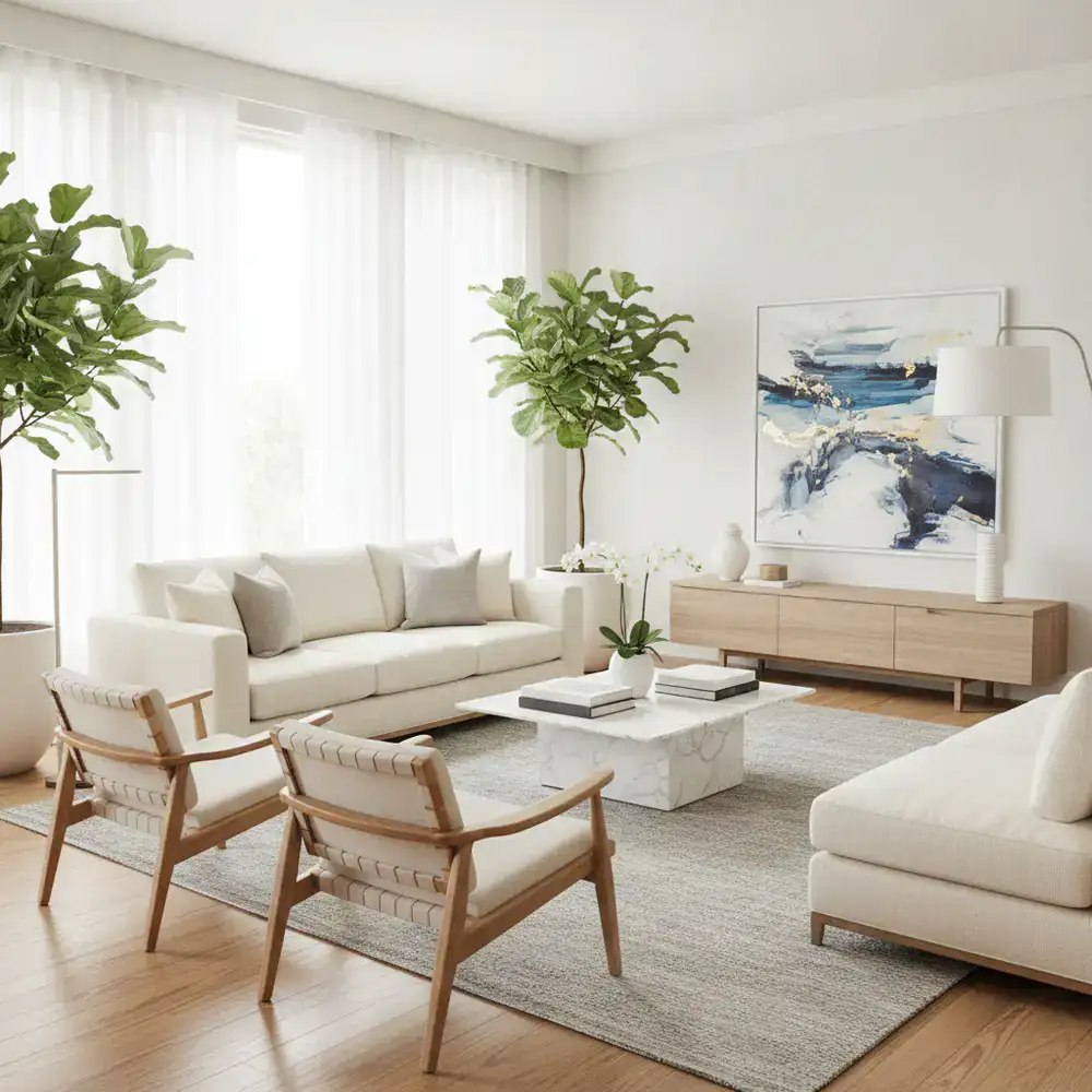 Bright modern living room showcasing Smoothoffers Home quality furniture